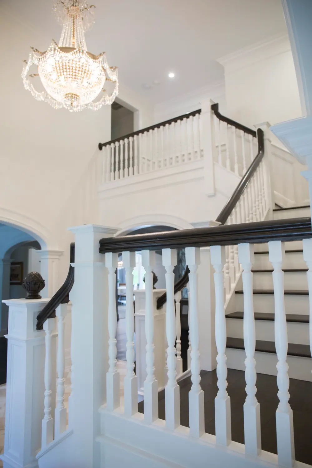 Snyder Stairs two-tone stair in Bethlehem: painted balusters, ebonized rail, white oak treads